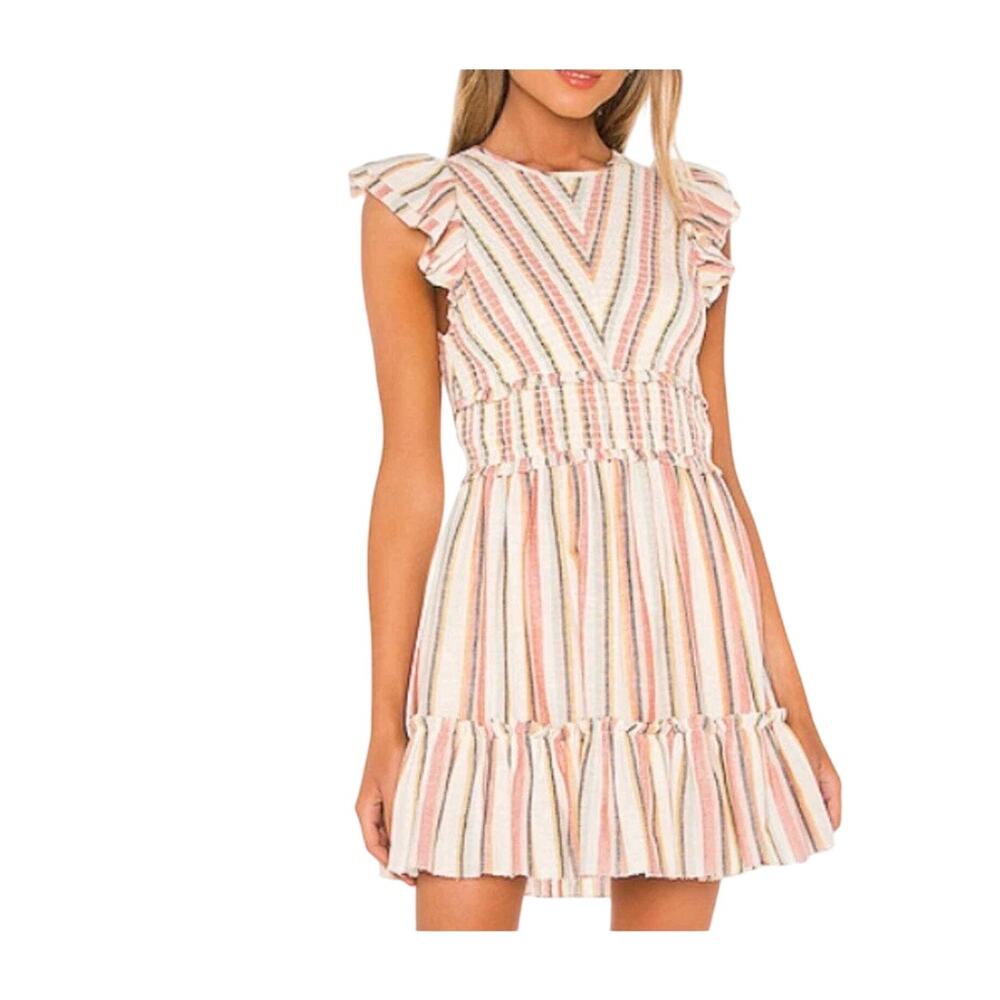Saylor Multicolor Smocked Ruffled Cotton Mini Dress size small wedding guest